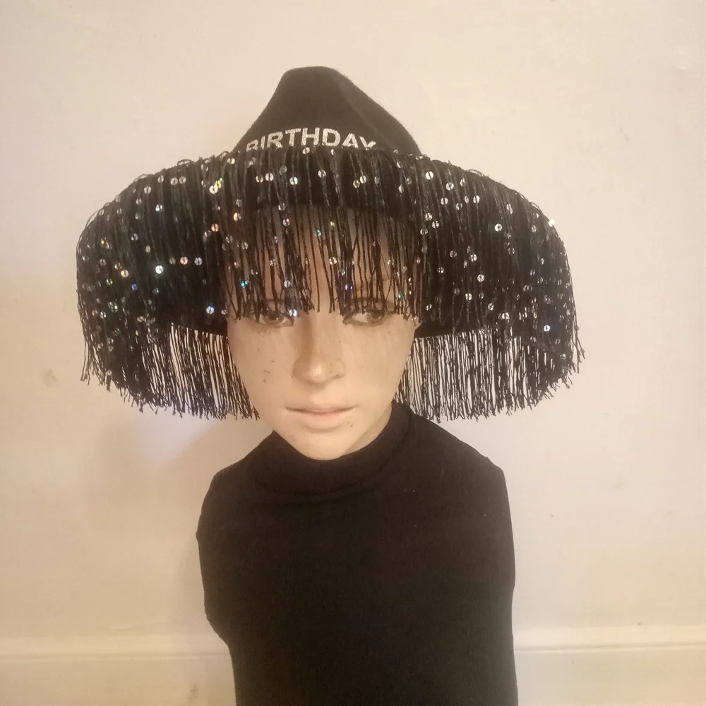 Vintage Black Sequin 'Birthday Girl' Party Hat